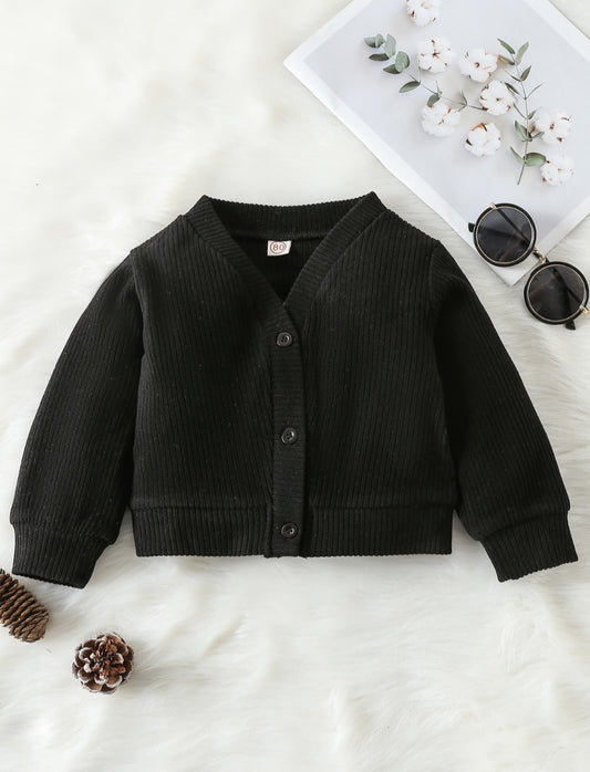 Baby Ribbed Knit Button Front Jacket black